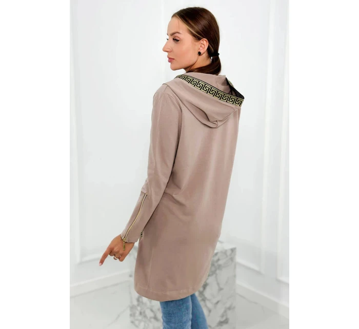 Dámská delší mikina s ozdobnou stuhou 9320 Béžová - K-Fashion Dámská delší mikina s ozdobnou stuhou 9320 Béžová - K-Fashion