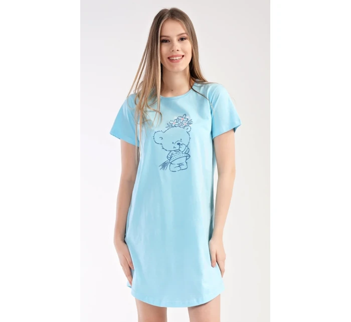 Dámská noční košile s krátkým rukávem Méďa s kytkou