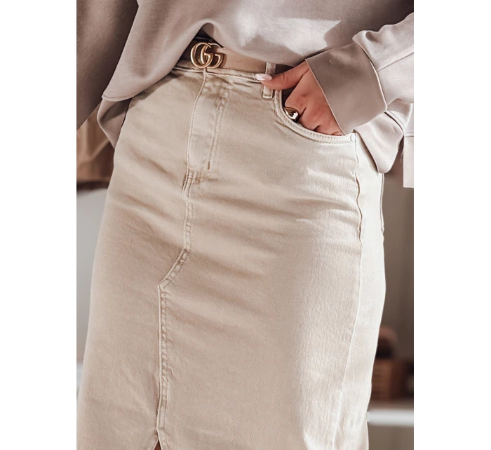 Džínová maxi sukně s rozparkem MIDIWAY béžová FashionStreet CY0479
