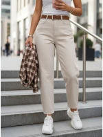 Jeansy damskie z wysokim stanem mom fit z paskiem beżowe FashionStreet UY2918