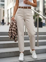 Dámské džíny mom fit s vysokým pasem a páskem béžové FashionStreet UY2918