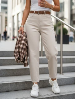 Jeansy damskie z wysokim stanem mom fit z paskiem beżowe FashionStreet UY2918