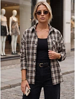 Dámská kostkovaná košile s bavlnou, béžová, FashionStreet DY0496 Dámská kostkovaná košile s bavlnou, béžová, FashionStreet DY0496