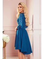 NICOLLE - Dámské šaty v mořské barvě s delším zadním dílem a s krajkovým výstřihem 210-14
