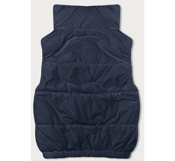 Tmavě modrá krátká dámská péřová vesta se stojáčkem (16M9092-215)