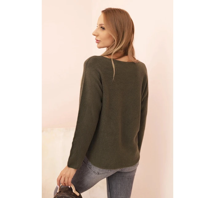 Dámský svetr z viskózy s výstřihem do V tmavě khaki Dámský svetr z viskózy s výstřihem do V tmavě khaki