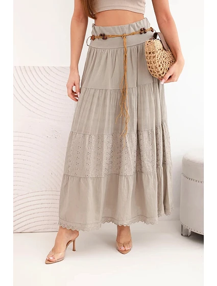 Dámská maxi bavlněná sukně s model 22048773 výšivkou a elastickým pasem fango - K-Fashion