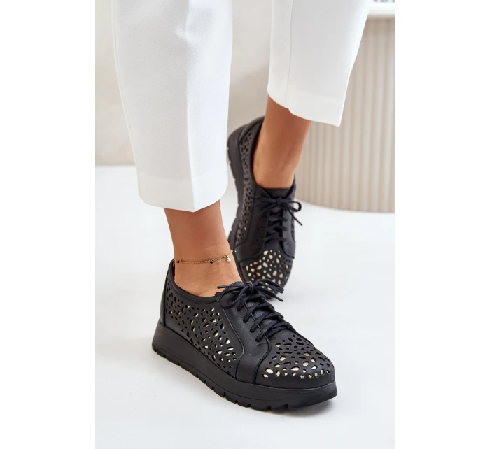 Kožené Polobotky Na Platformě S Černé model 21670952 - Zazoo Kožené Polobotky Na Platformě S Černé model 21670952 - Zazoo