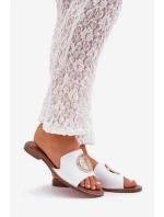 Kožené Pantofle S Dekorací Na Plochém Podpatku Bílé Zazoo model 21682298 - Boto Kožené Pantofle S Dekorací Na Plochém Podpatku Bílé Zazoo model 21682298 - Boto