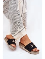 Dámské Klapky Na Platformě Se Zlatou Dekorací A Leskem Černé Morisela