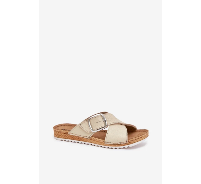 Dámské Kožené Sandály S Přezkou Béžové model 21703161 - Inblu
