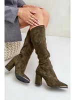 Eko Semišové Kozačky Na Podpatku Tmavě Zelené model 20865230 - Kesi Eko Semišové Kozačky Na Podpatku Tmavě Zelené model 20865230 - Kesi