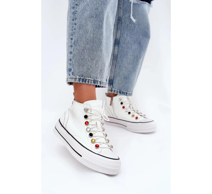 Dámské vysoké kožené trampky GOE – bílé