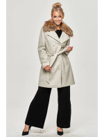 Šedý dámský kabát s kožešinou (JC241)