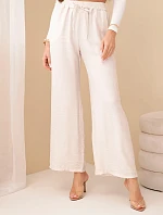 Kalhoty z viskózy se širokými nohavicemi béžové