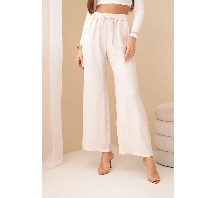 Kalhoty z viskózy se širokými nohavicemi béžové