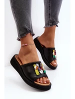 Dámské kožené žabky s ozdobou černé Asames