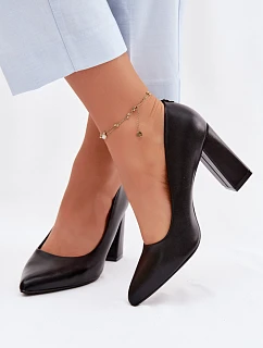 Lodičky na podpatku z eko kůže model 22100625 Černé - SERGIO LEONE