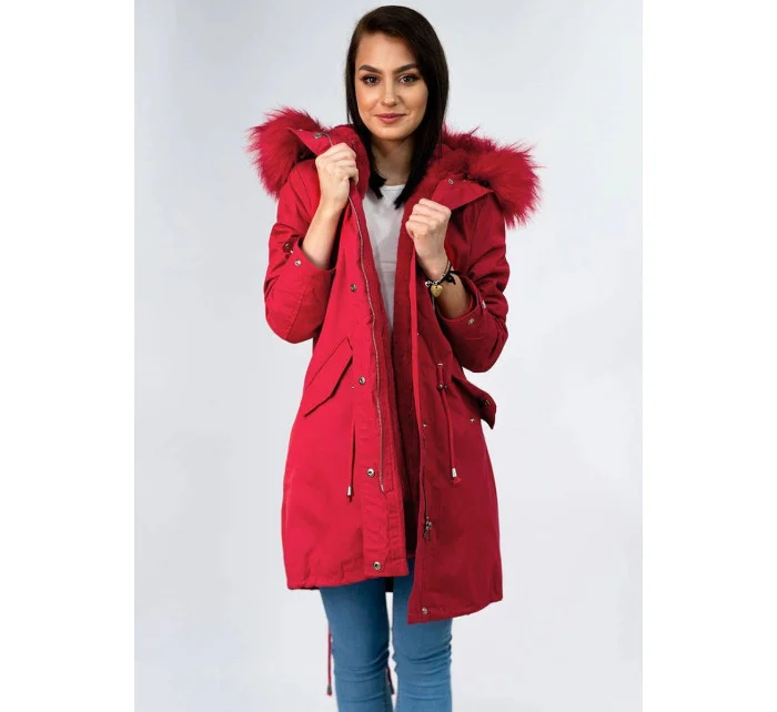DAMSKA PARKA ZIMOWA Z I KAPTUREM CZERWONA model 21242000 - Libland