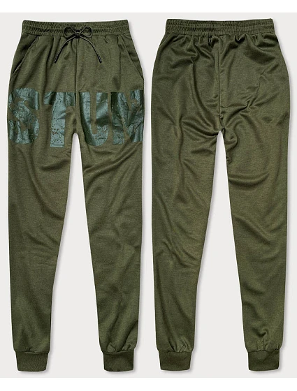 Pánské teplákové kalhoty v khaki barvě s potiskem model 18406792 - J.STYLE Pánské teplákové kalhoty v khaki barvě s potiskem model 18406792 - J.STYLE