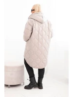 Dámská zimní bunda Plus Size prošívaná s kapucí tmavě béžová