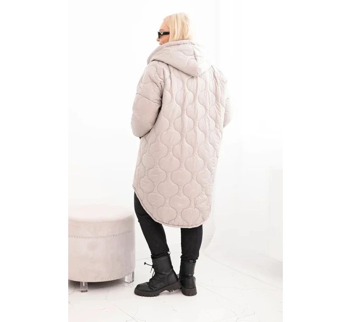 Dámská zimní bunda Plus Size prošívaná s kapucí tmavě béžová