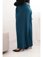 Dámské kalhoty Plus Size s širokou nohavicí a páskem mořská Dámské kalhoty Plus Size s širokou nohavicí a páskem mořská