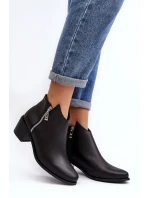 Kožené dámské kotníčkové boty na sloupku s nízkým svrškem a zipy černé Annaja Kožené dámské kotníčkové boty na sloupku s nízkým svrškem a zipy černé Annaja