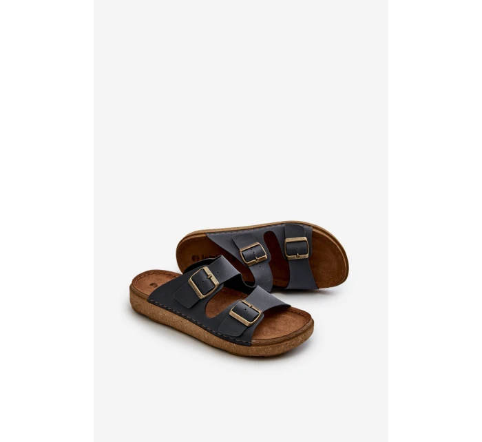 Lehké pohodlné pánské žabky s přezkami model 21665699 modré - Inblu