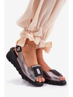 Dámské kožené sandály na platformě s ozdobou Artiker 56C2158 grafitové