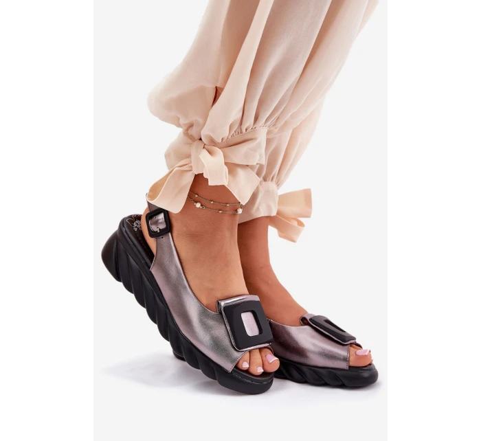 Dámské kožené sandály na platformě s ozdobou Artiker 56C2158 grafitové