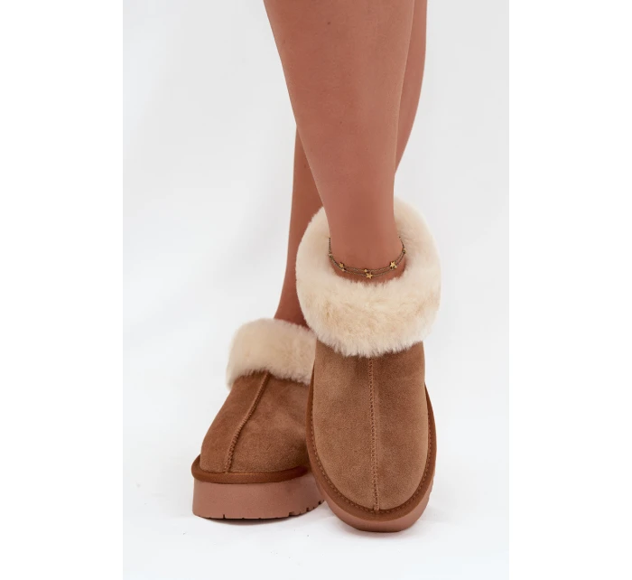 Kožené semišové zimní boty dámské s kožešinou camel model 21709726 - Boto Kožené semišové zimní boty dámské s kožešinou camel model 21709726 - Boto