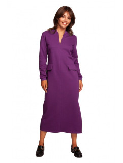 B242 Maxi šaty s ozdobnými klopami vpředu - fialové