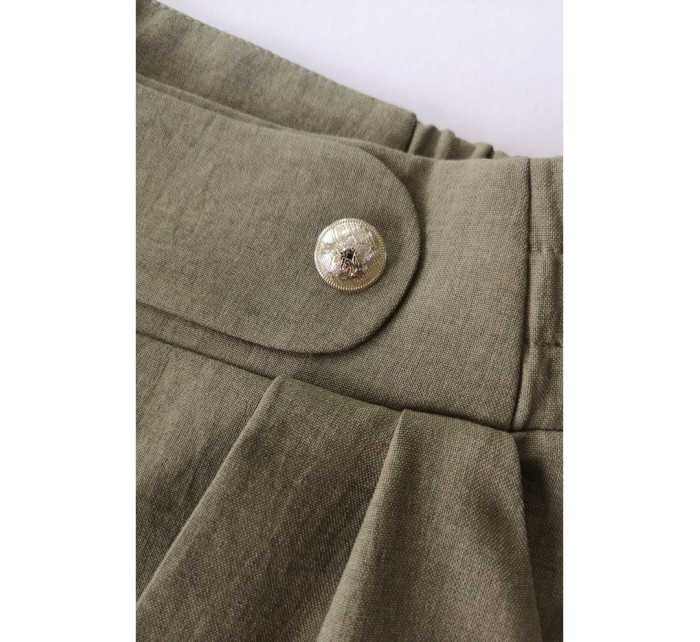B252 Široké kalhoty s ozdobnými knoflíky - olivová barva