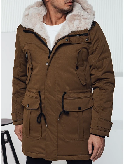 Pánská zimní bunda parka s kapucí béžová FashionStreet TX4965 Pánská zimní bunda parka s kapucí béžová FashionStreet TX4965