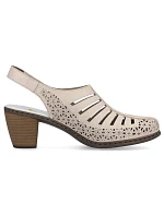 Kožené sandály na podpatku Rieker W RKR49B beige Kožené sandály na podpatku Rieker W RKR49B beige