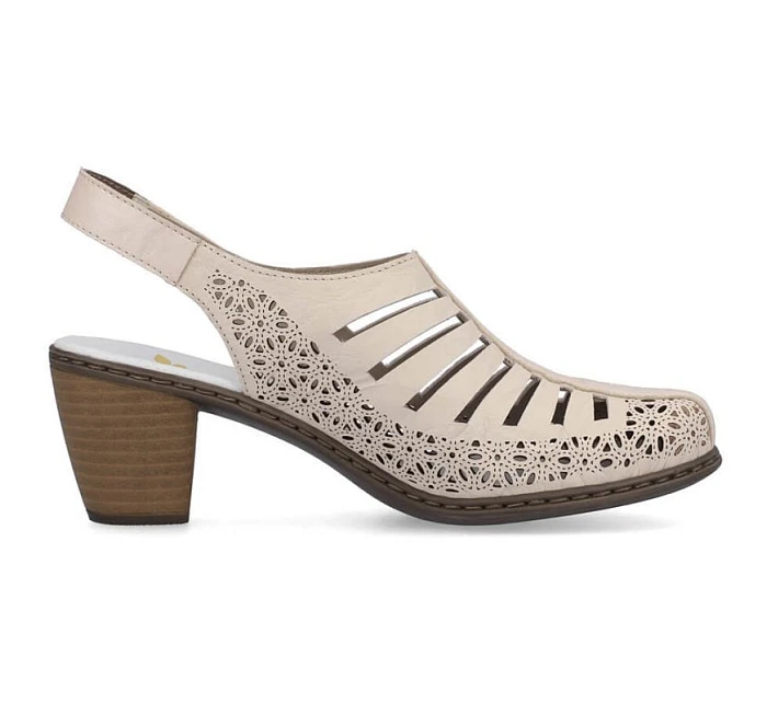 Kožené sandály na podpatku Rieker W RKR49B beige Kožené sandály na podpatku Rieker W RKR49B beige