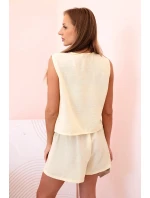 Dámská viskózová souprava – vesta na knoflíky a šortky Žlutá melanž