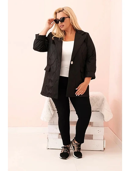 Dámská bunda Plus Size prošívaná s límcem a knoflíkem černá