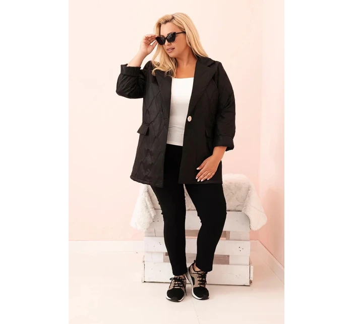 Dámská bunda Plus Size prošívaná s límcem a knoflíkem černá