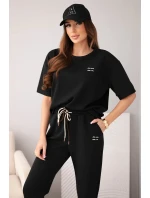 Komplet dámský viskózový máslo s krátkým rukávem a kalhotami s model 22010152 nohavicí černý - K-Fashion