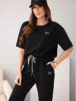 Komplet dámský viskózový máslo s krátkým rukávem a kalhotami s ohrnovanou nohavicí černý