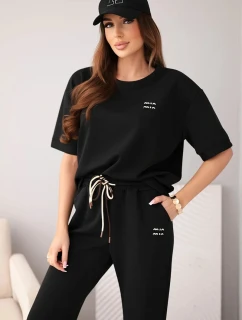 Komplet dámský viskózový máslo s krátkým rukávem a kalhotami s ohrnovanou nohavicí černý