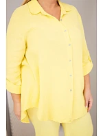 Dámský komplet Plus Size s košilí na knoflíky a kalhotami se širokými nohavicemi žlutý model 22069909 - K-Fashion