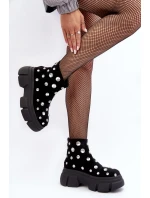 Kožené semišové zateplené obuv s krystaly D A Černé Damskie model 21636887 - S.Barski