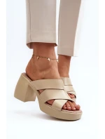 model 21647974 Kožené žabky na podpatku béžové - Zazoo