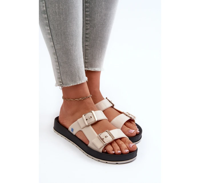 Dámské žabky na ploché podrážce model 21661882 Bežové - Zaxy