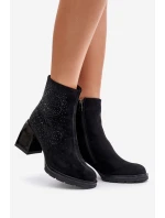 Zateplené dámské boty na podpatku se zdobením černé D&A model 21677758 - S.Barski