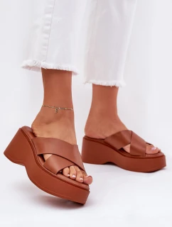 Dámské sandály na platformě a klínu camel Nelithraea