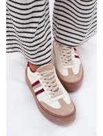 Kožené dámské sneakersy na platformě Zazoo N1234 béžovo-červené Kožené dámské sneakersy na platformě Zazoo N1234 béžovo-červené